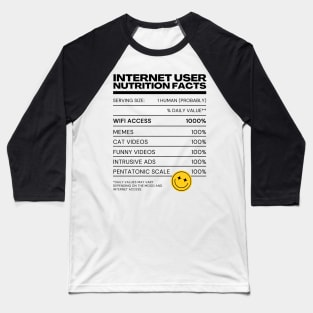 Internet User Nutrition Facts - White - Internet Explorer Funny Memes Cat Videos Baseball T-Shirt